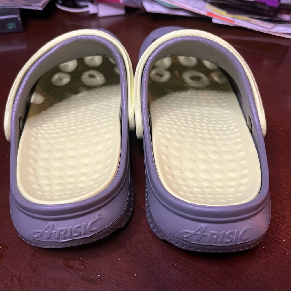 ARISIC Clog Sandals Size 8 / 9 Removable Insoles Arch Support Gray Yellow Garden - Picture 6 of 9